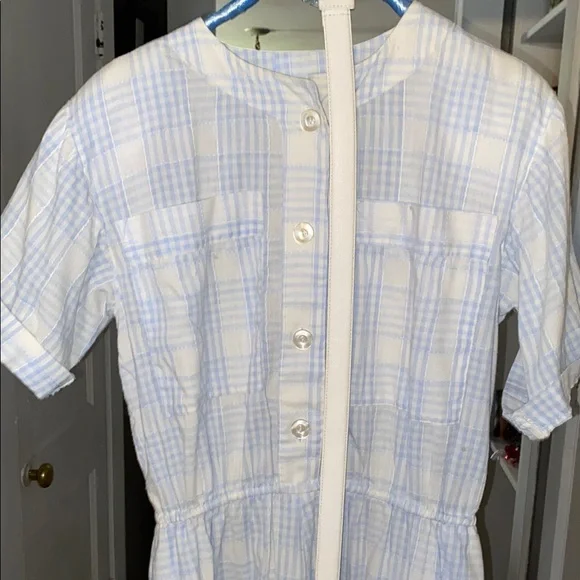 Light Blue Plaid Button-Up Dress with belt handmade vintage belt grandma - Picture 7 of 14
